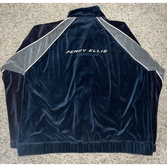 Vintage Perry‎ Ellis Sweatshirt Mens XL Velour Plush Full Zip Track Jacket - Picture 5 of 5